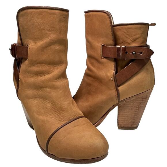 Rag & Bone Kinsey Leather Ankle Strap Booties Boots Block Heels Camel 37.5 7.5 - Picture 14 of 14